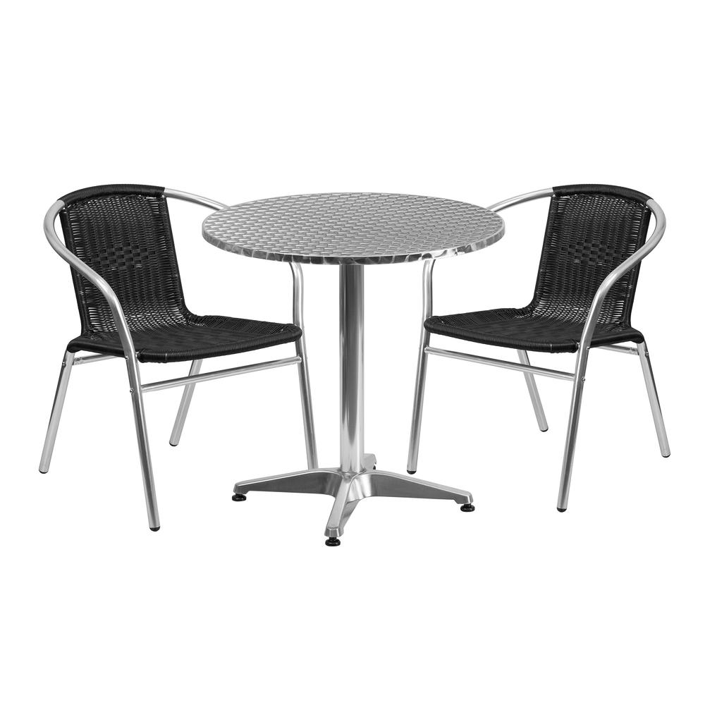 Flash Furniture 3-Piece Black and Gray Aluminum Outdoor Patio Round Table with Chair Set