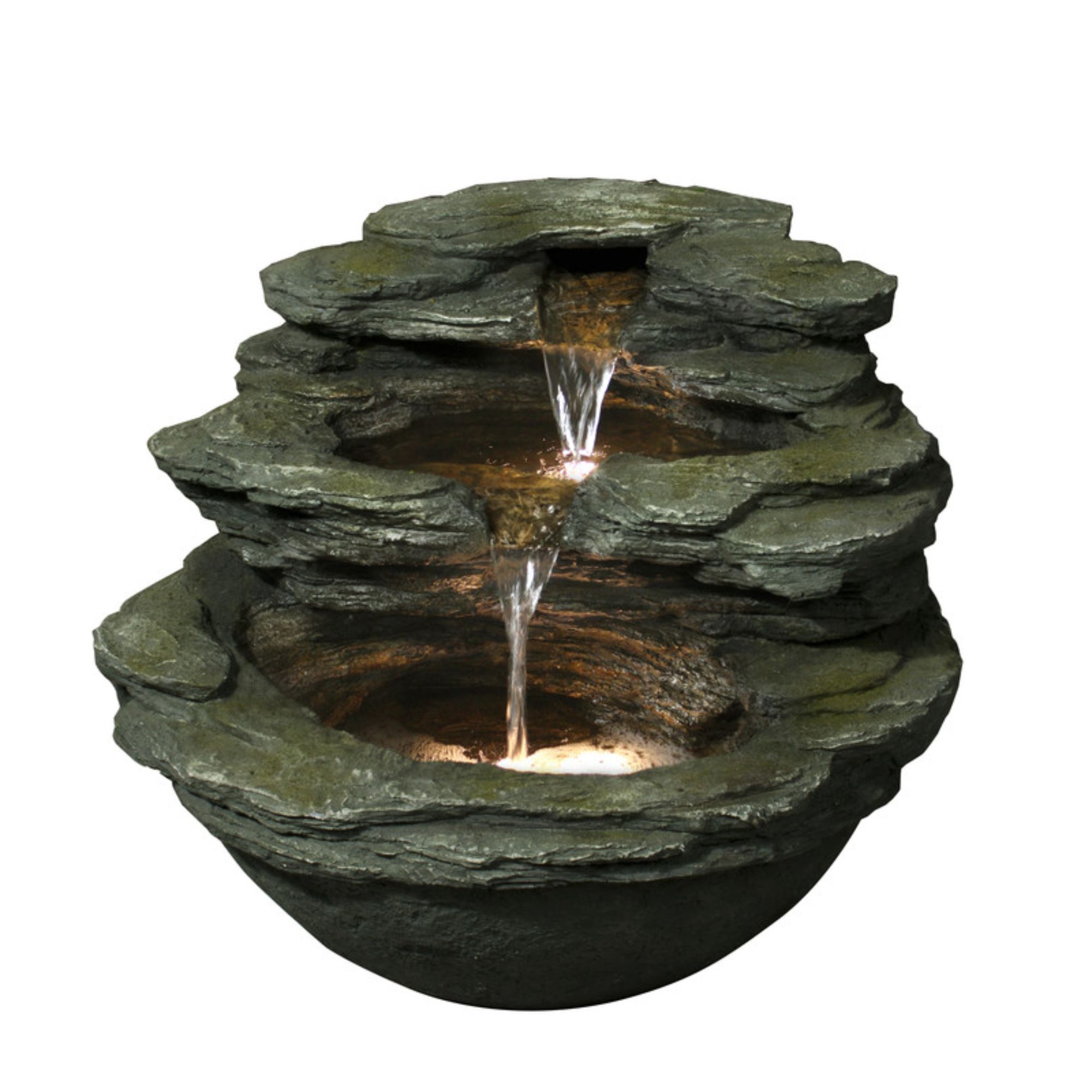 Outdoor Living and Style 21.5" Stone Gray, Moss Green, and Beige Resin Decorative and Inspiring Calistoga Springs Fountain
