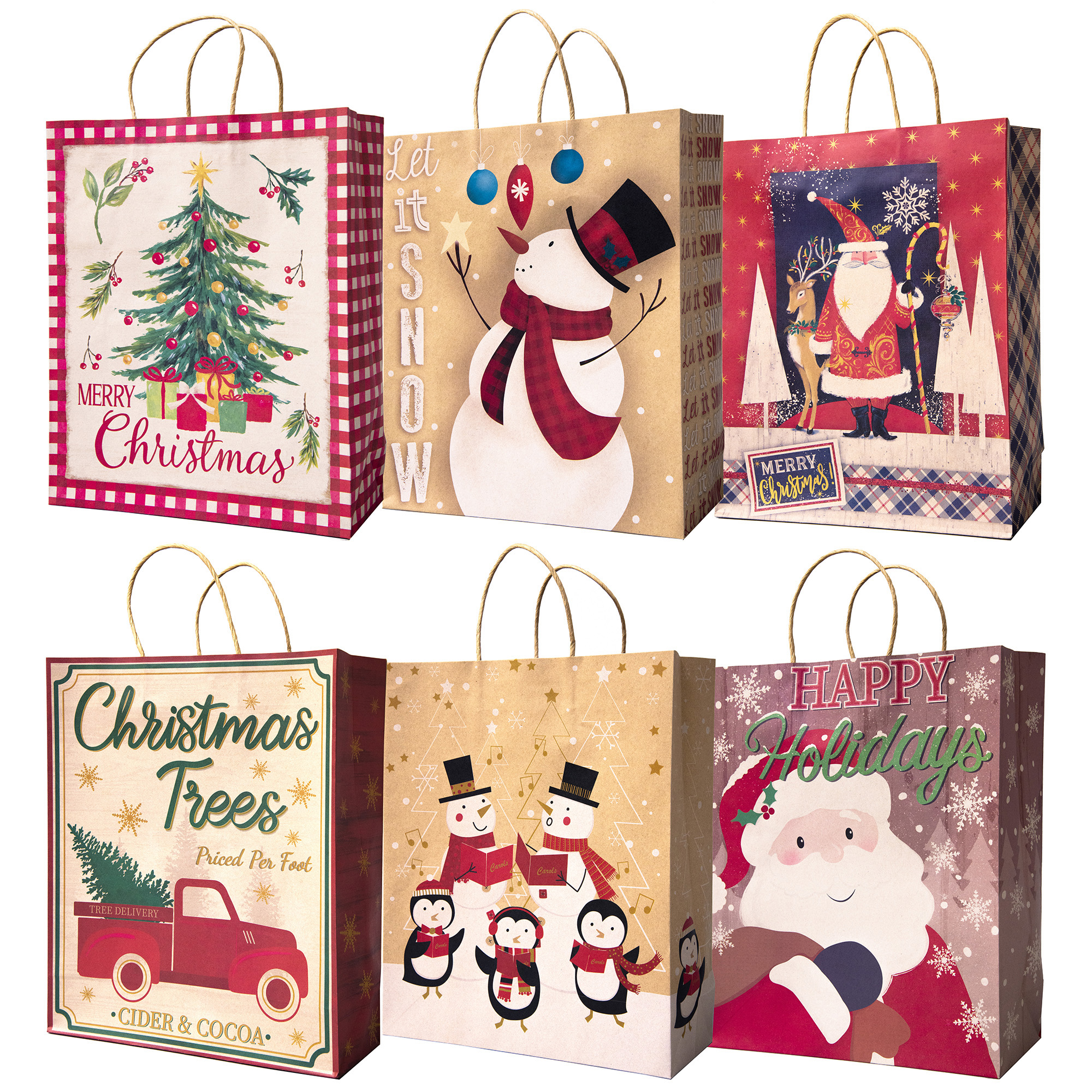 Lindy Bowman Pack of 12 Assorted Large Christmas Gift Bags with Handle