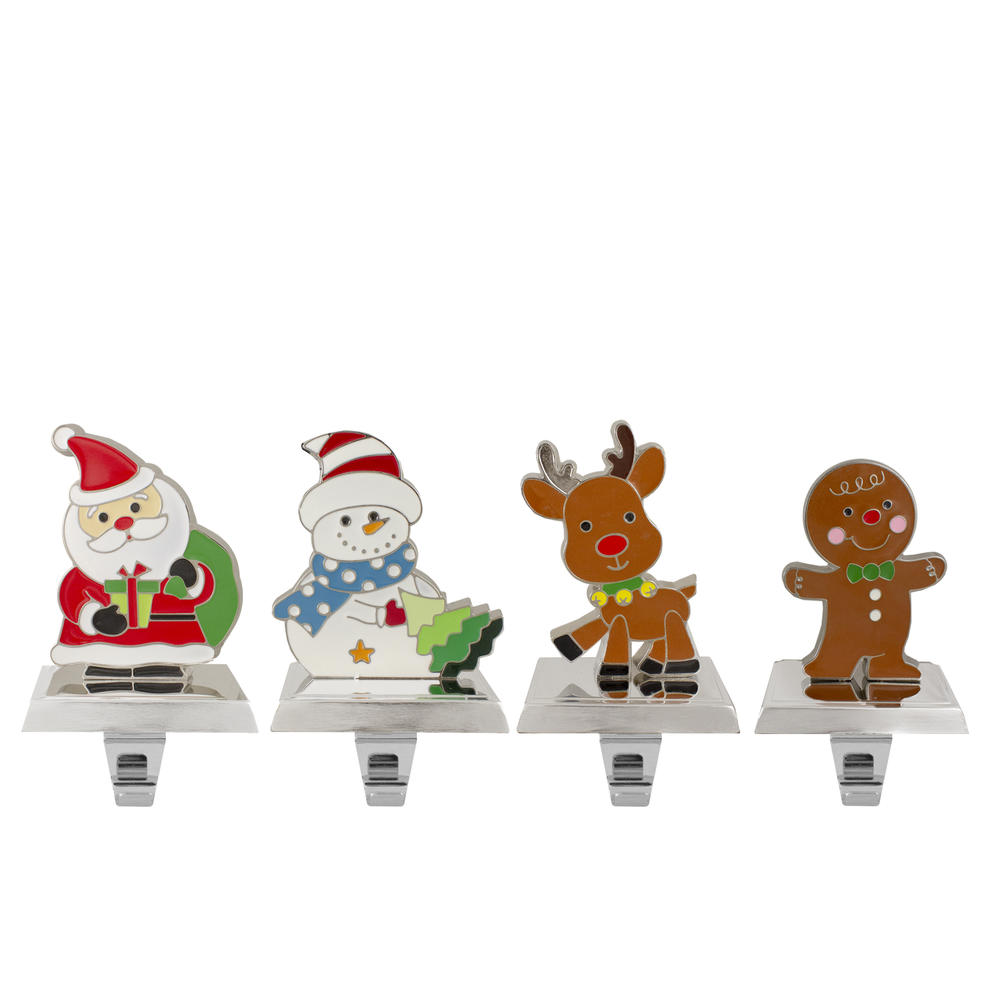 Northlight Set of 4 Christmas Figures Stocking Holders with Silver Base