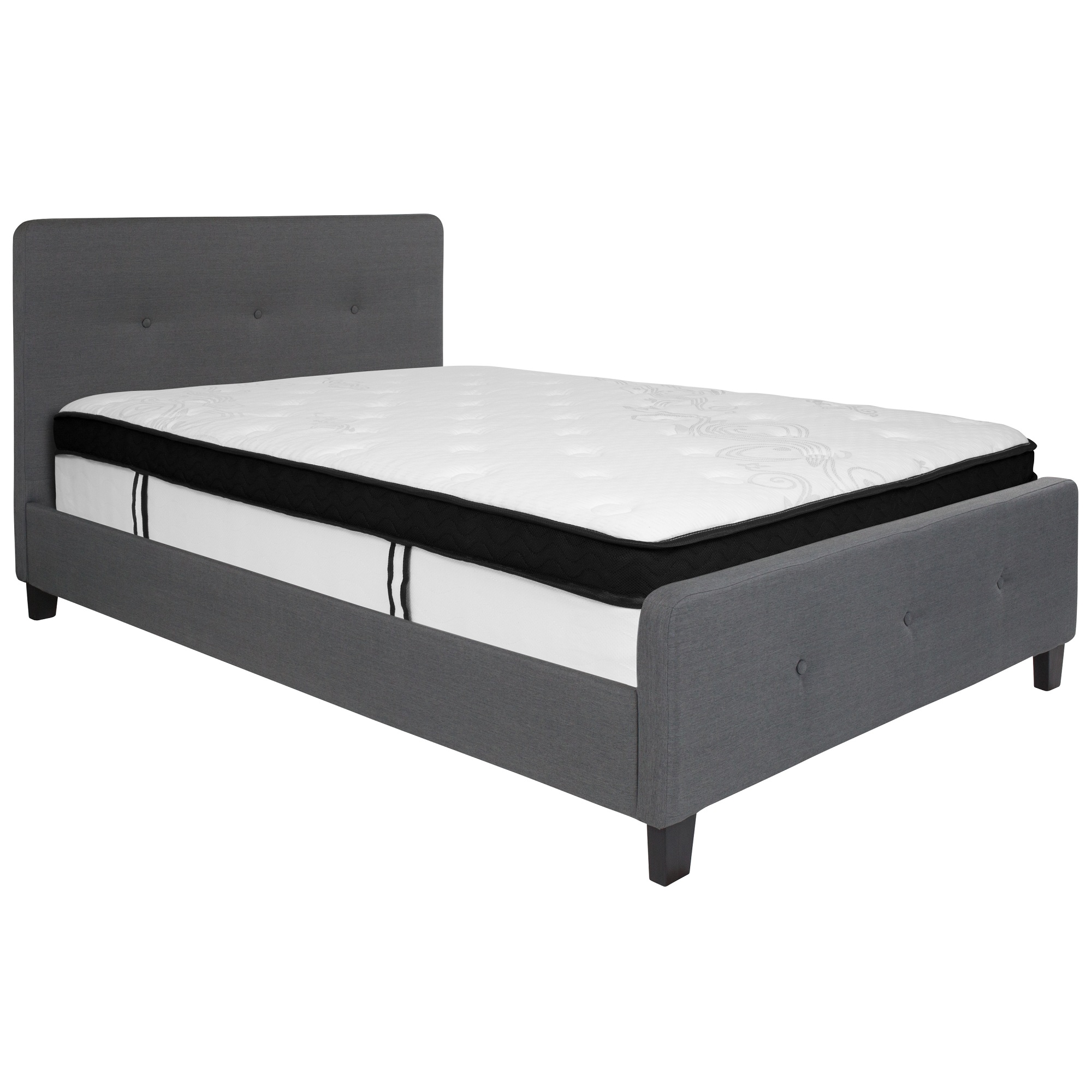 Flash Furniture 81" Gray Full Size Tufted Platform Bed and Mattress Set