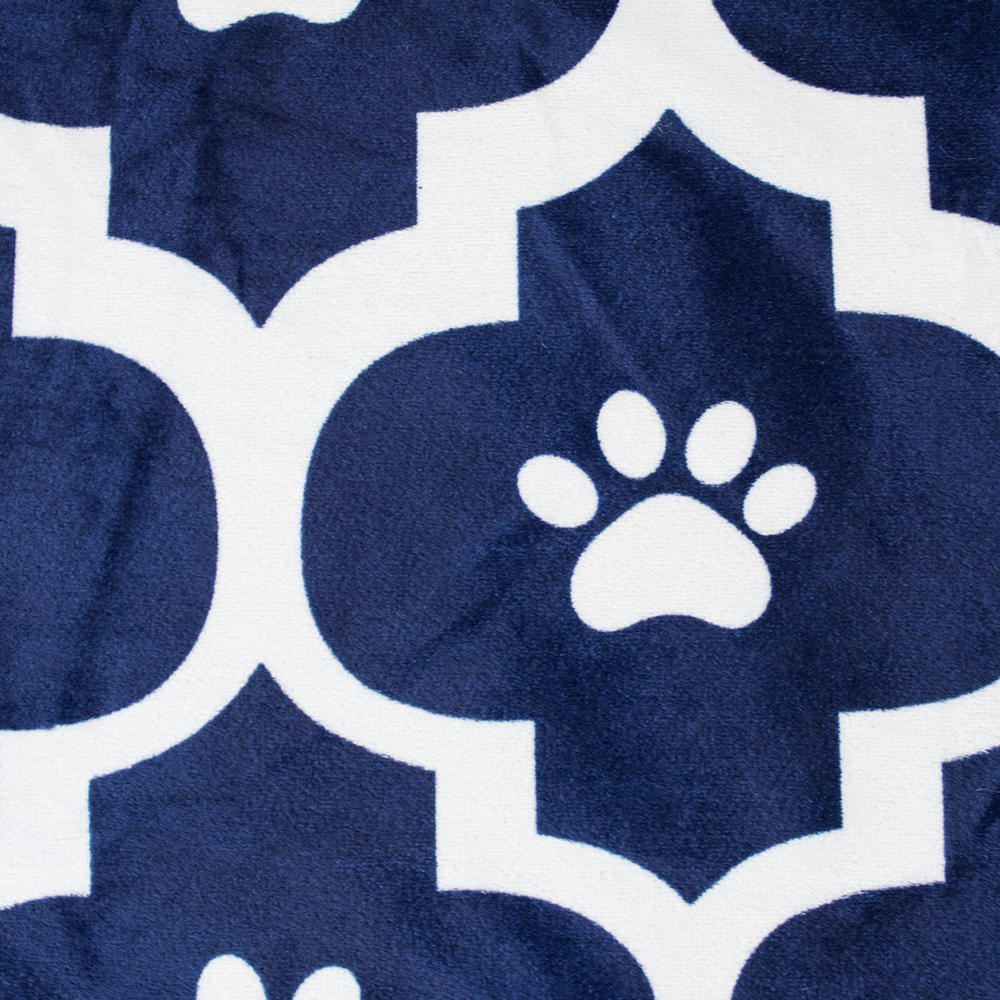 Contemporary Home Living 60" Snow White and Nautical Blue Paw Print Medium Pet Blanket