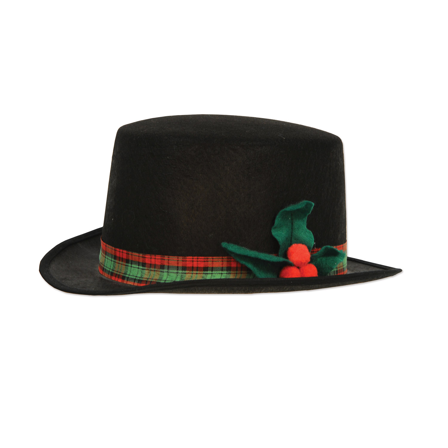 Beistle Pack of 12 Black Felt with Plaid Band and Holly Christmas Caroler Hat
