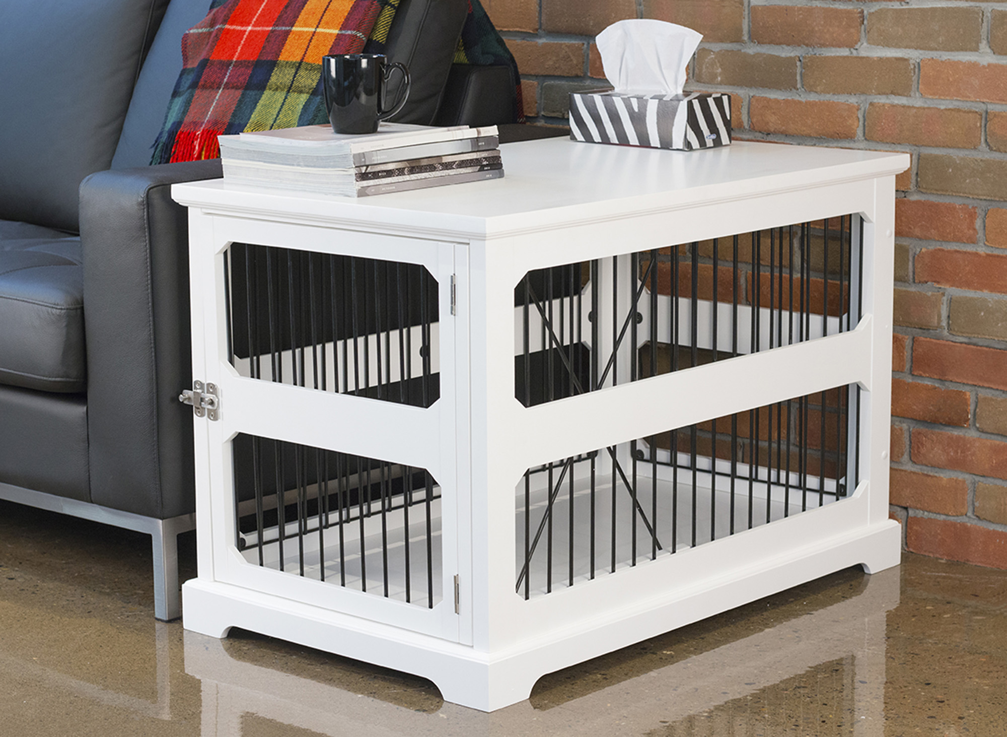 Contemporary Home Living 35.25" White Rectangular Medium Slide Aside Crate and End Table