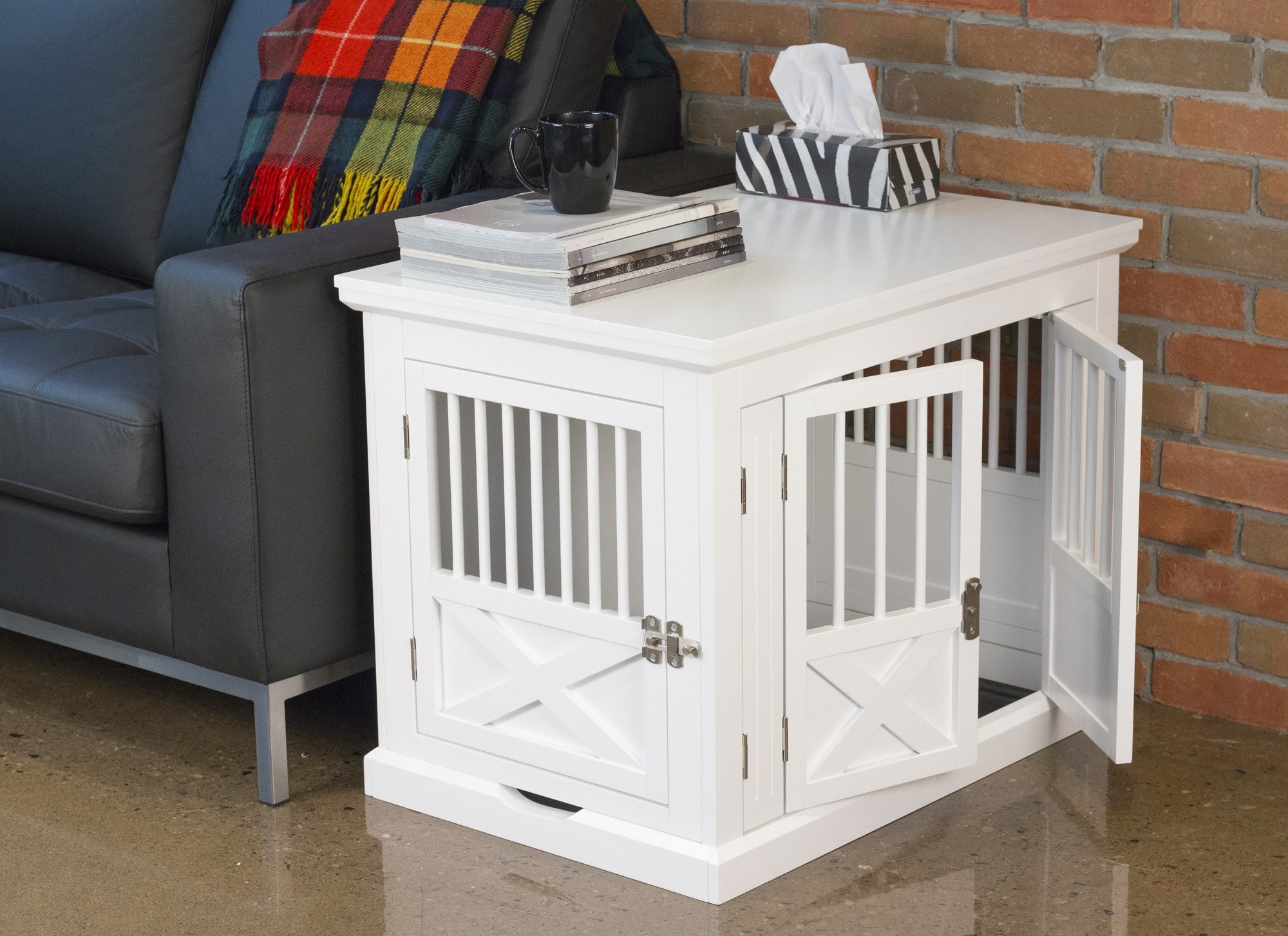Contemporary Home Living 30.5" White Rectangular Medium Slide Triple Door Dog Crate