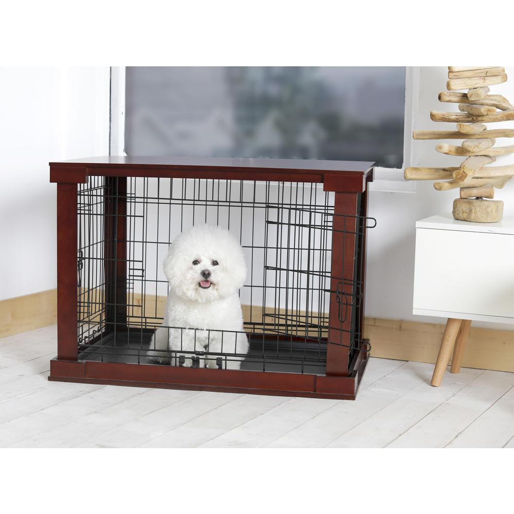 Contemporary Home Living 40.75" Brown Mahogany Large Pet Cage with Crate Cover