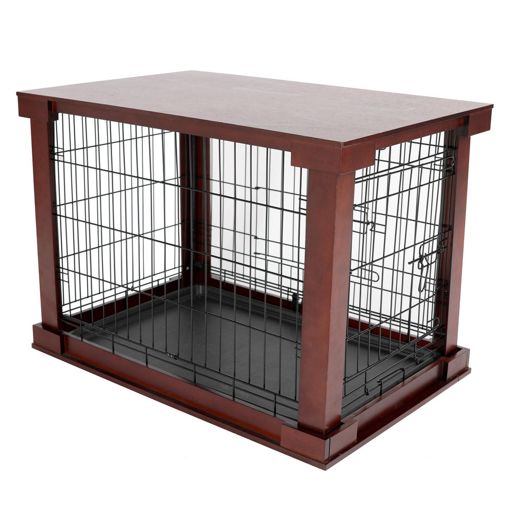 Contemporary Home Living 40.75" Brown Mahogany Large Pet Cage with Crate Cover