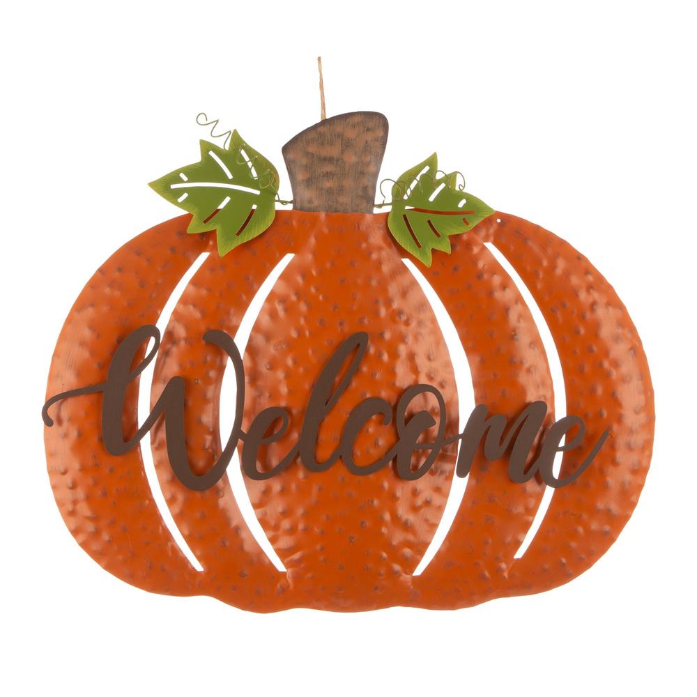 Glitzhome 29.5" Orange and Black 'Welcome' Pumpkin Yard Stake Thanksgiving Sign Decor