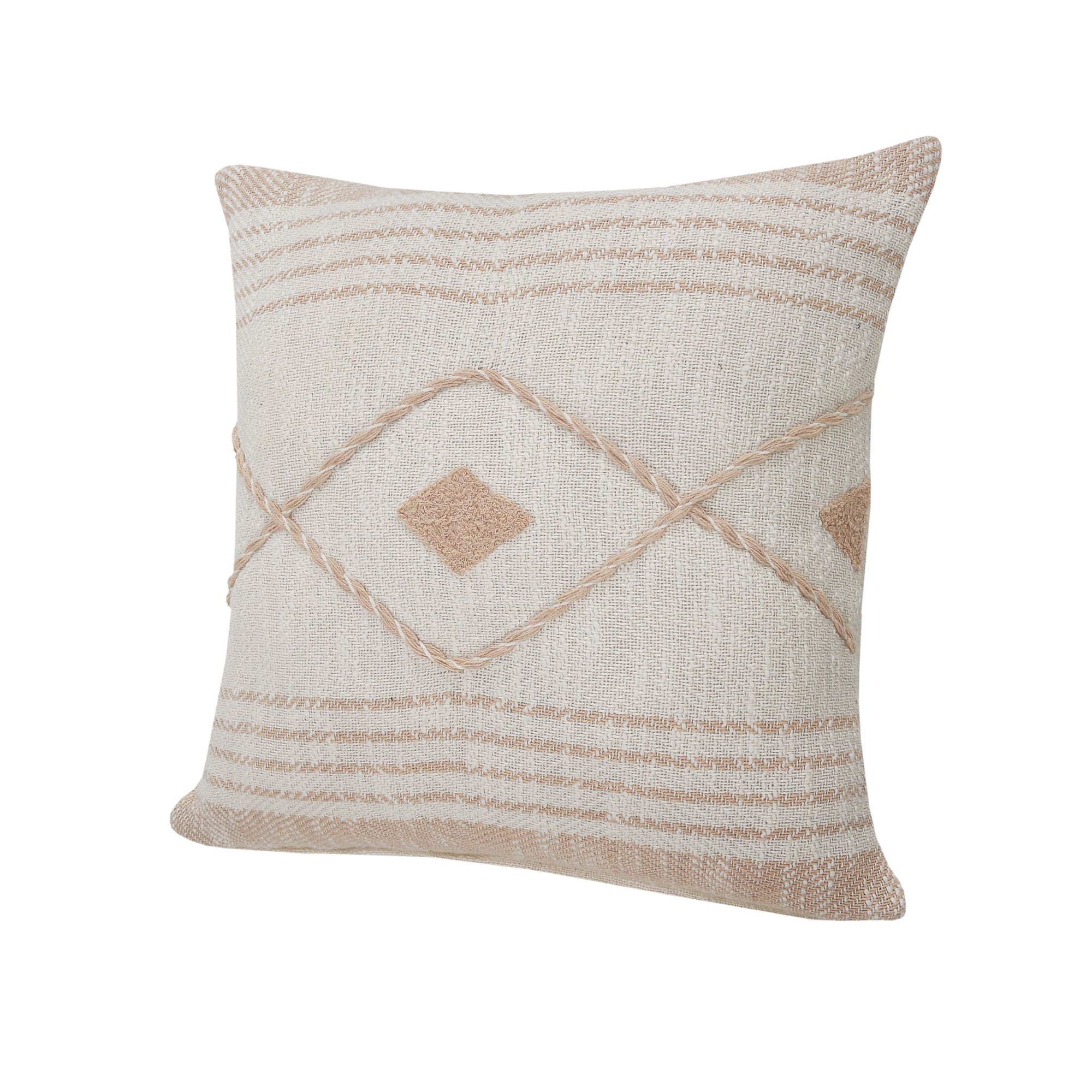 Laddha Home Designs 20" Tan and White Geometric Diamond Square Throw Pillow