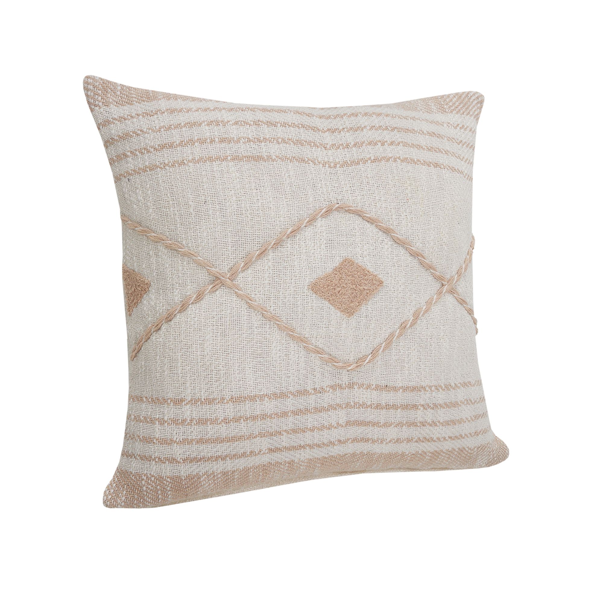 Laddha Home Designs 20" Tan and White Geometric Diamond Square Throw Pillow