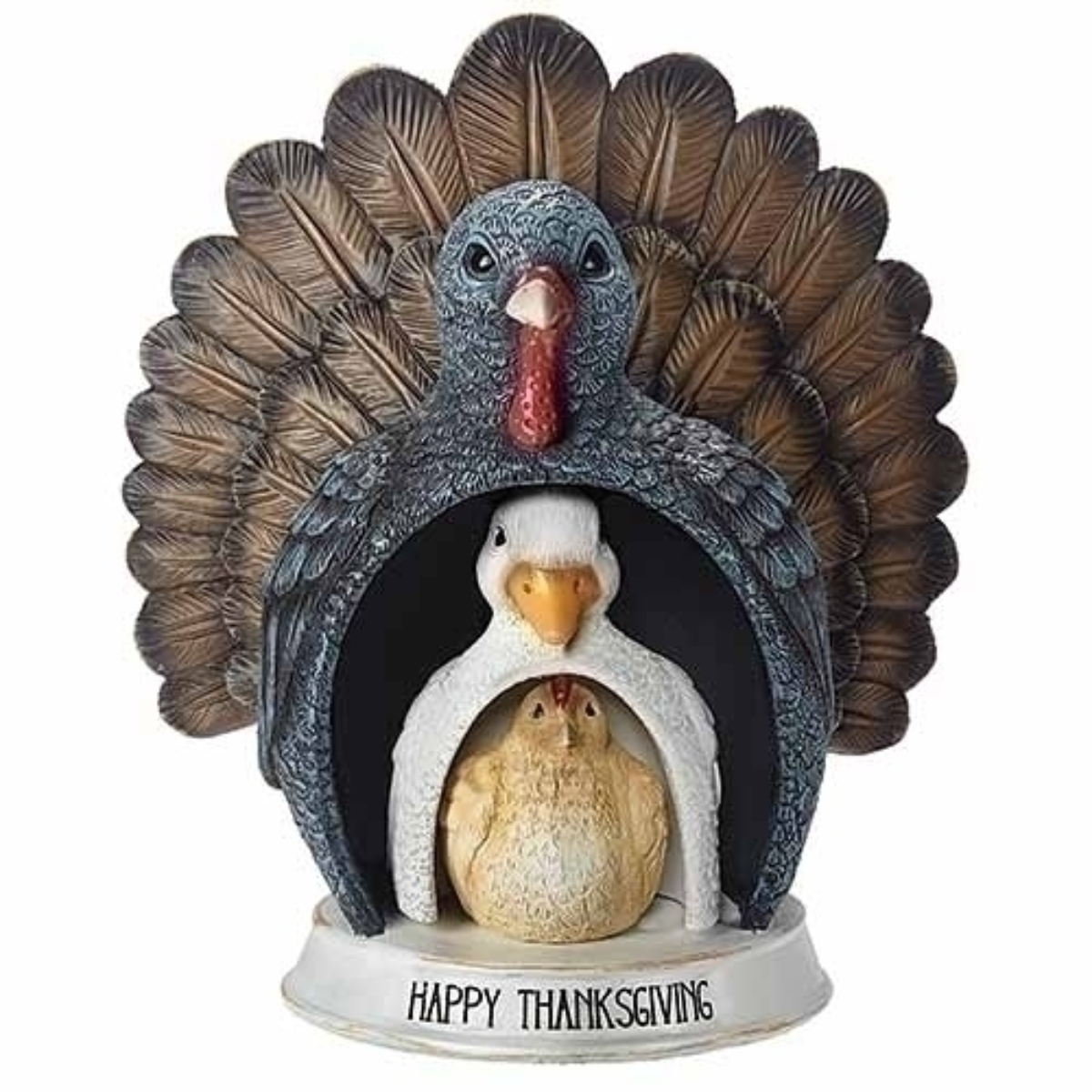 Roman Set of 3 Nesting Turducken "Happy Thanksgiving" Holiday Figures 9.5"