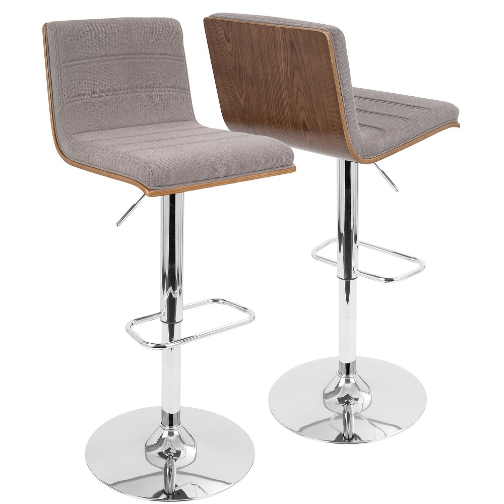 Contemporary Home Living 40.5" Gray Fabric with Wood and Chrome Base Adjustable Vasari Barstool