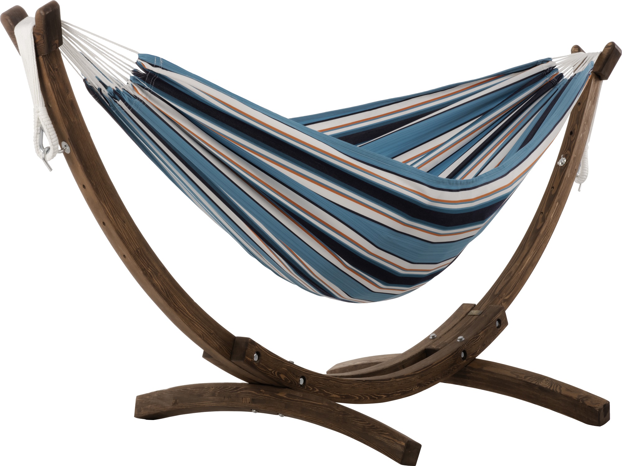 The Hamptons Collection 102” Blue Striped Sunbrella Brazilian Style Hammock with Stand