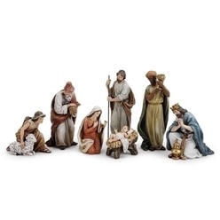 Roman 7 Piece White and Gold Christmas Tabletop Nativity Set with Shepherd 23.5"