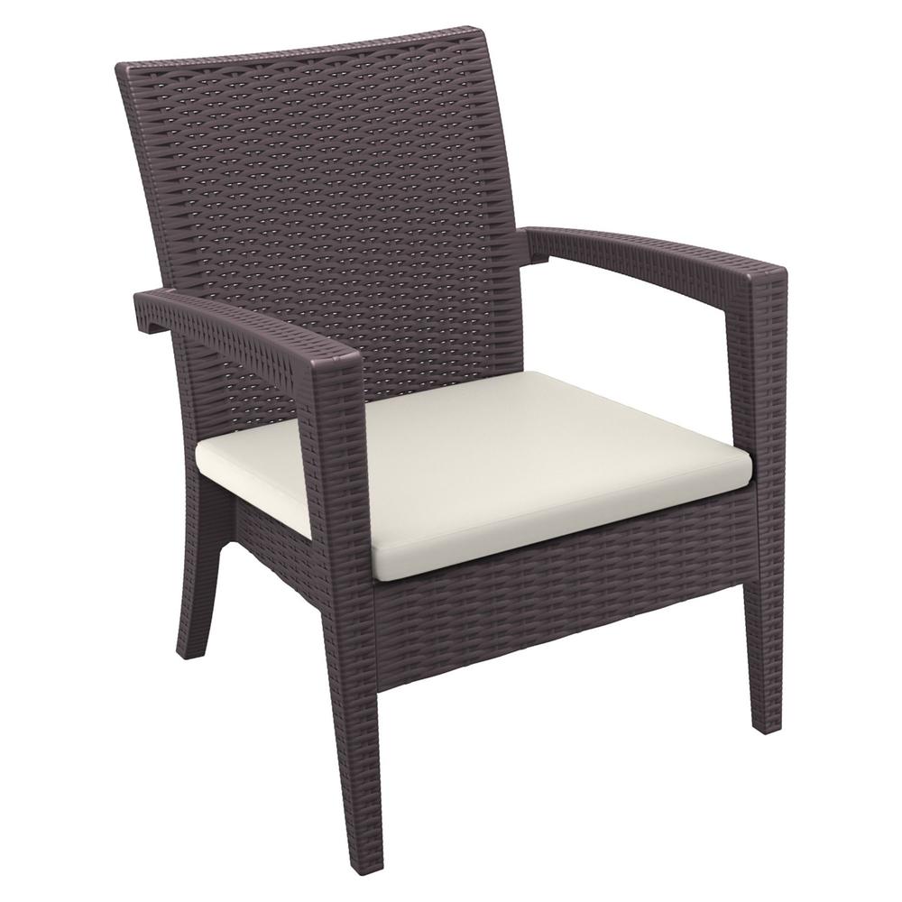 Luxury Commercial Living 35" Brown Outdoor Patio Wickerlook Club Chair with Natural Sunbrella cushion