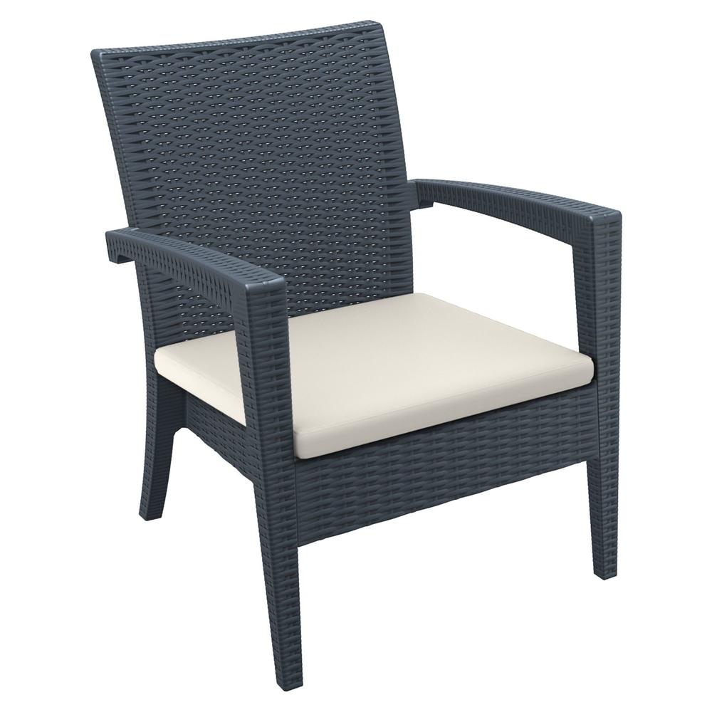 Luxury Commercial Living 35" Gray Outdoor Patio Wickerlook Club Chair with Natural Sunbrella cushion