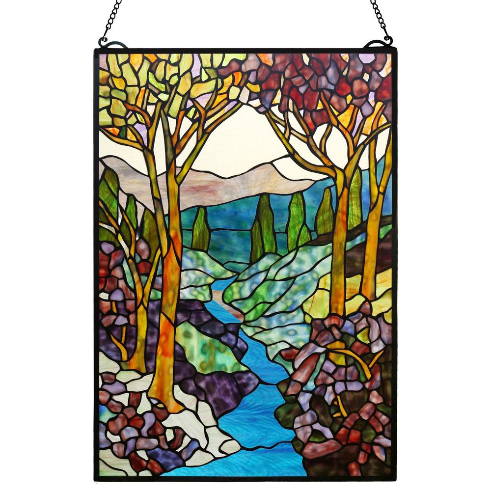 Art Glass Designs 26" Blue and Green Contemporary Landscape Window Panel