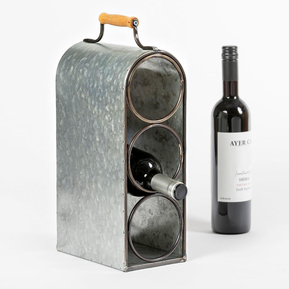 Contemporary Home Living 15.5" Silver Unique Galvanized Wine Bottle Holder