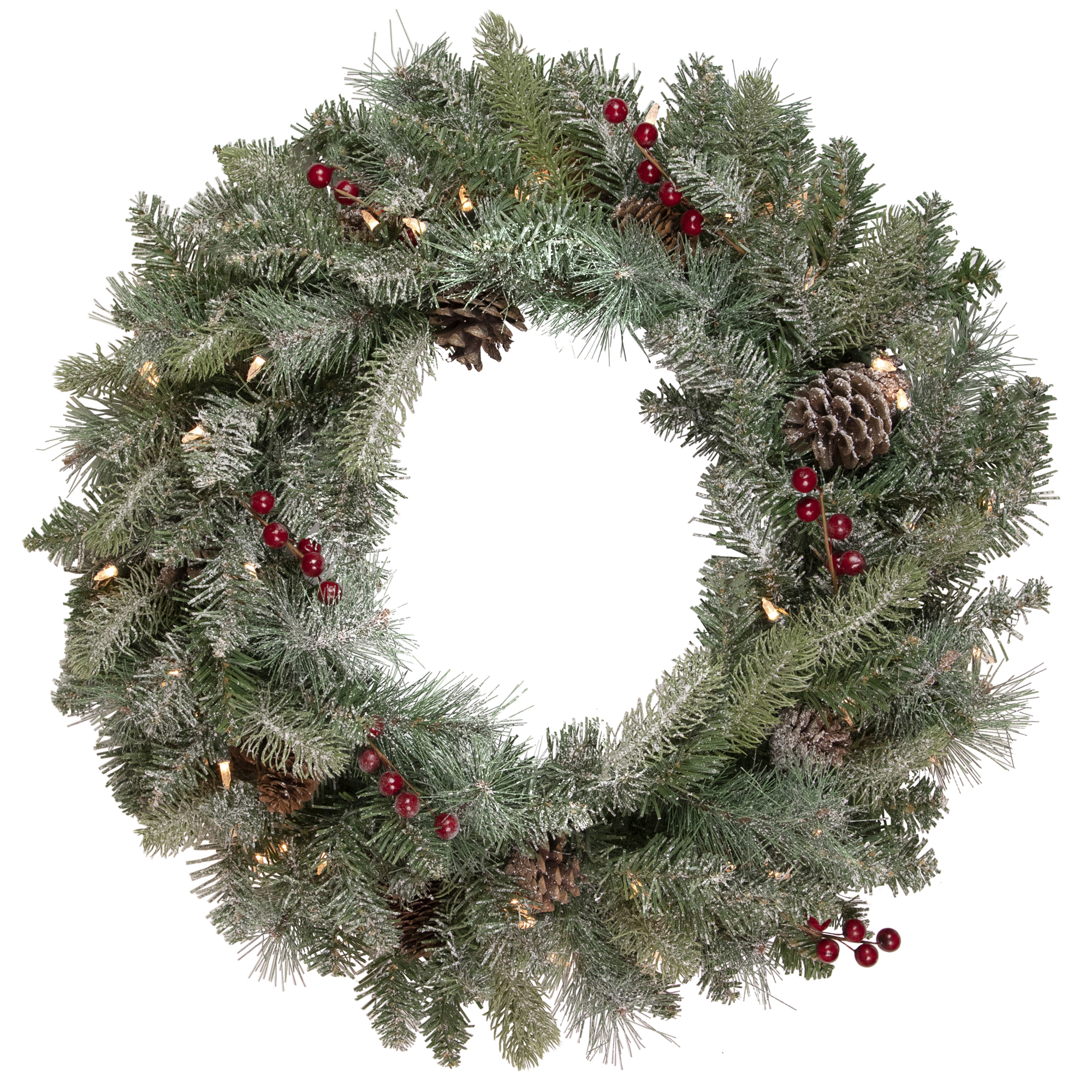 Northlight 34908543 24 in. Pre-Lit Snowy Waterloo Pine Artificial Christmas Wreath - Clear Lights