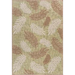 Laddha Home Designs 5' x 7' Tan and Green Tropical Leaf Rectangular Outdoor Area Throw Rug