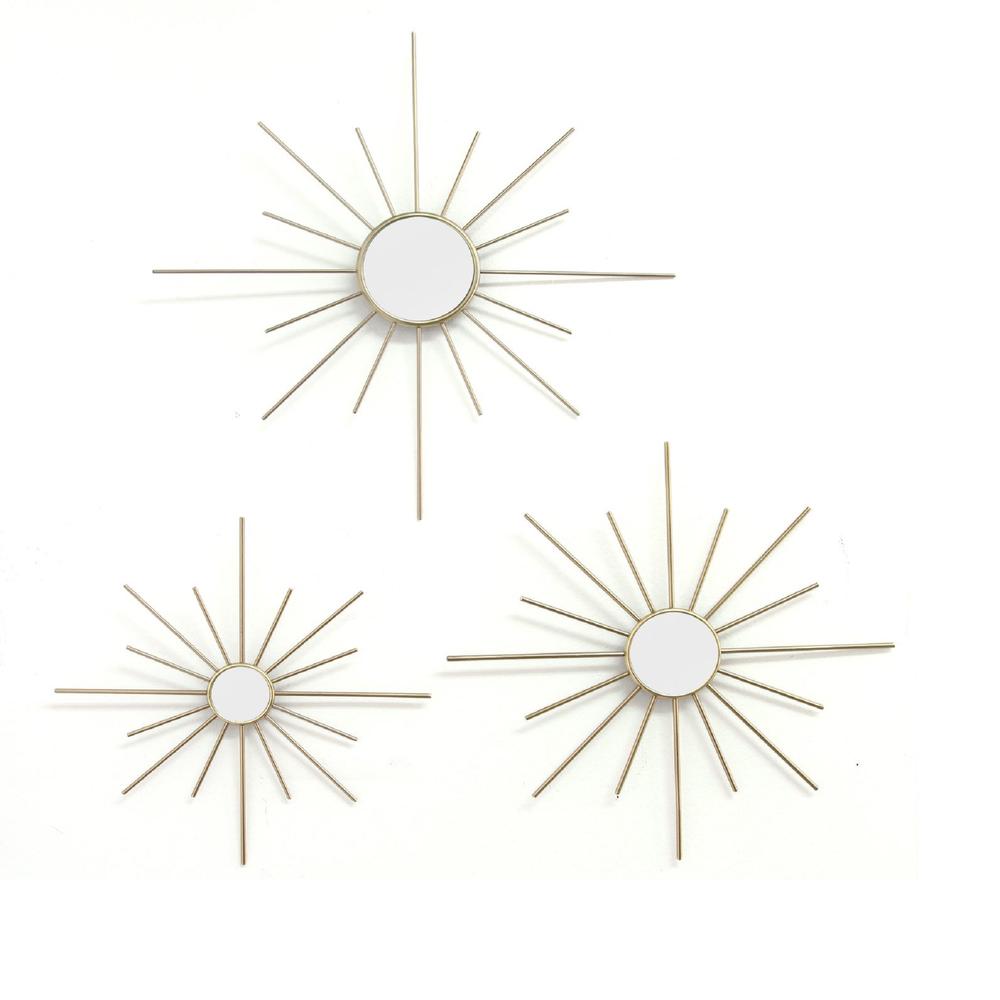 Contemporary Home Living Set of 3 Gold Mirror Burst Wall Decoration 14"