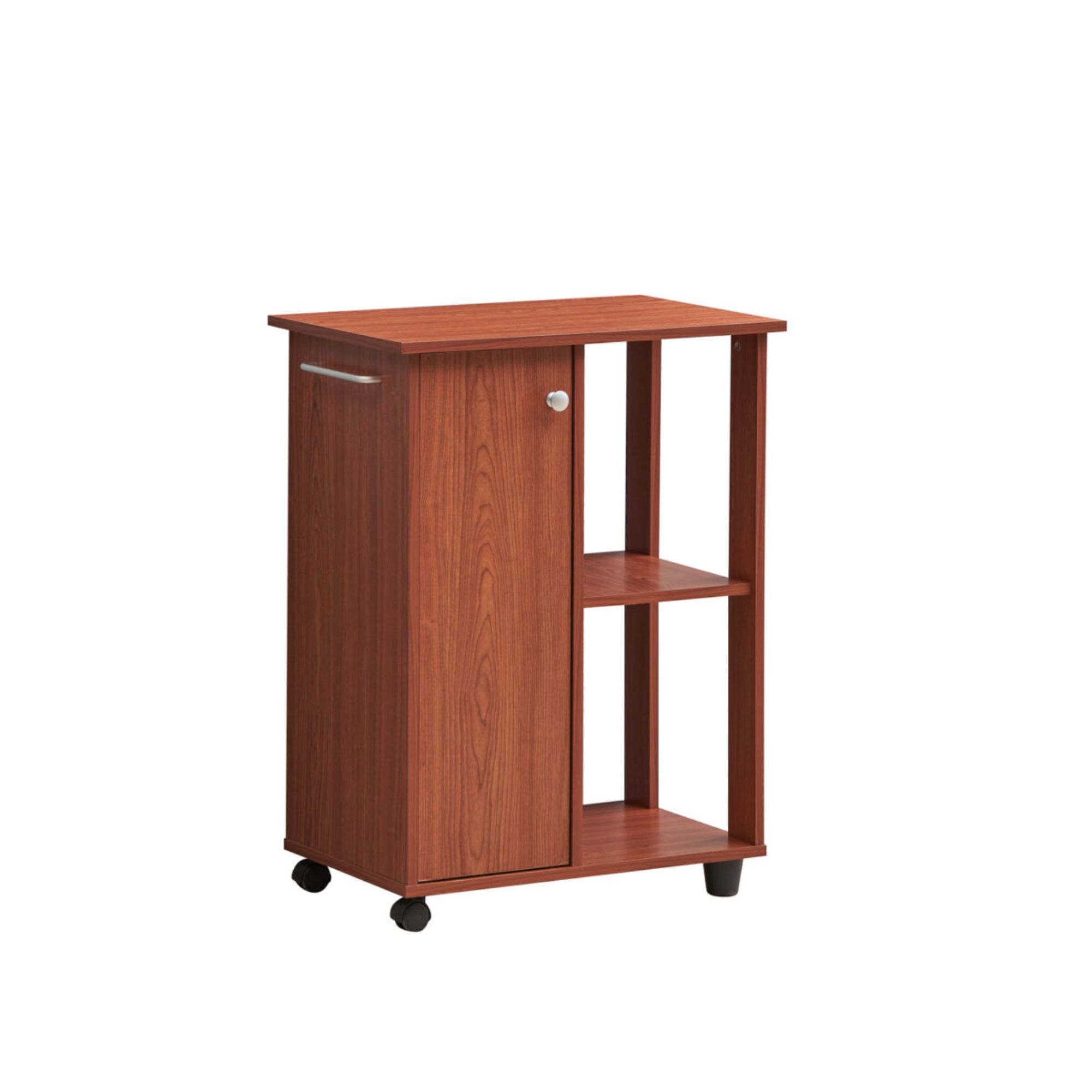 Contemporary Home Living Hodedah HIK73 CHERRY 23.6 in. Wide Open Shelves & Cabinet Space Kitchen Cart&#44; Cherry