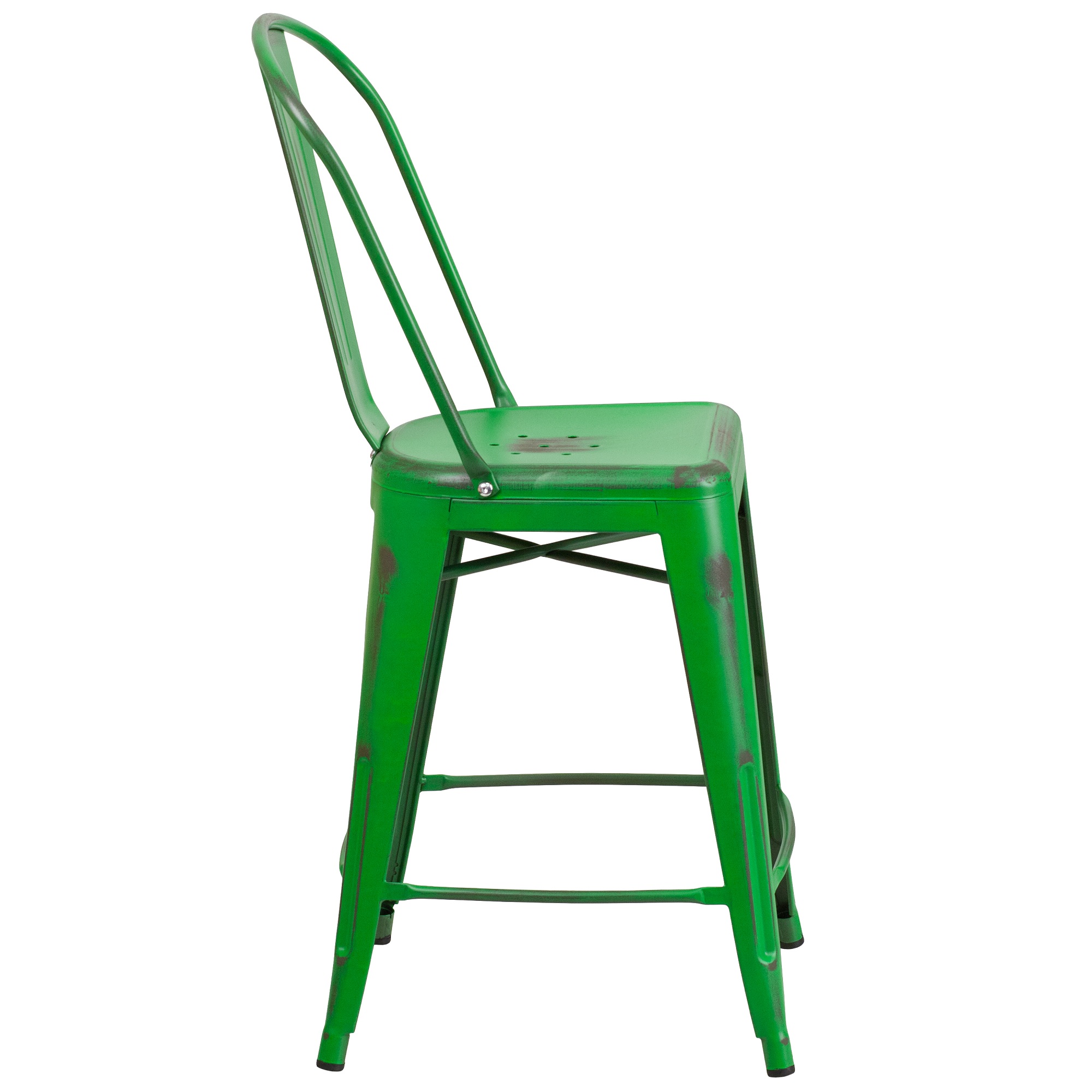 Flash Furniture 24'' Green Distressed Metal Counter Height Stool with Back