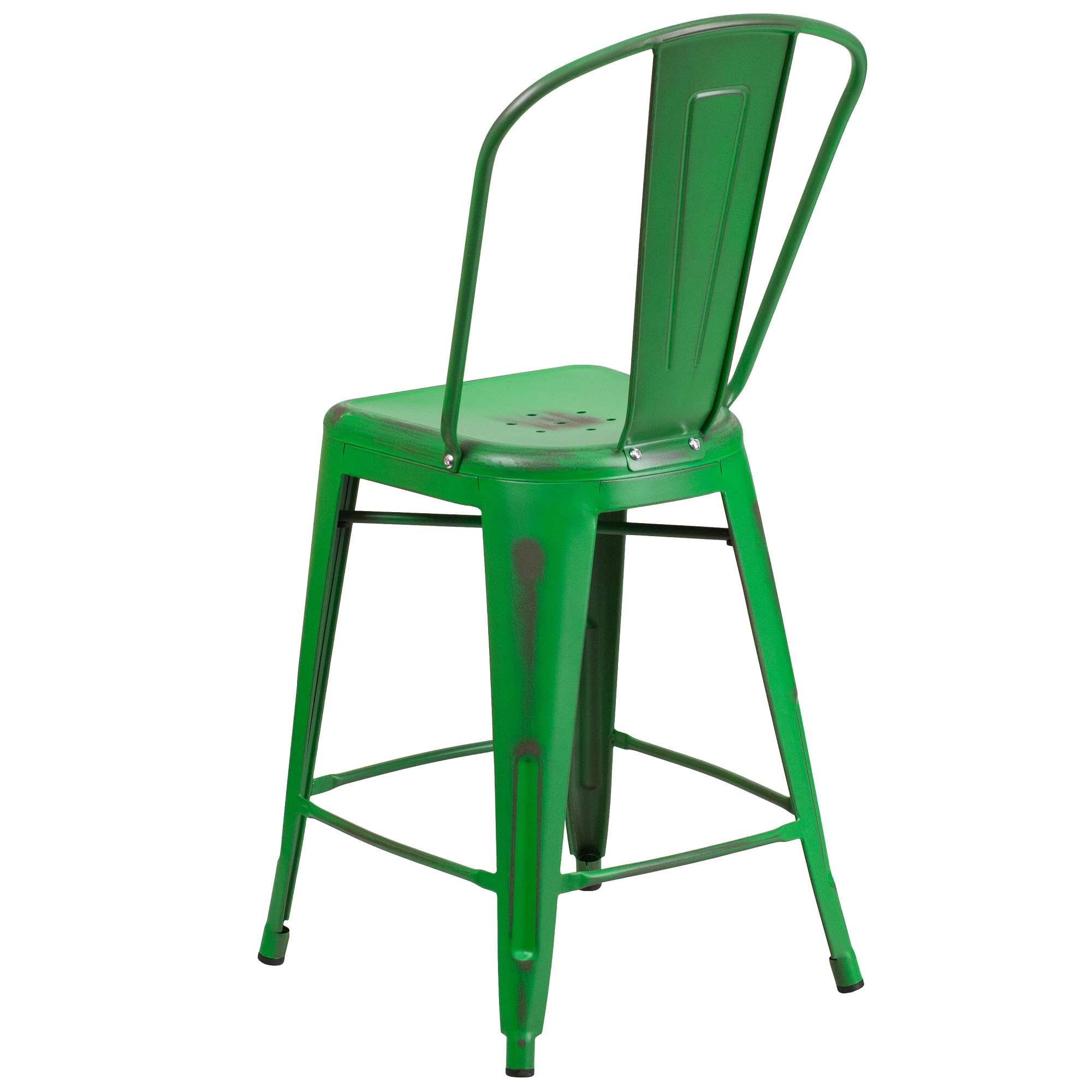 Flash Furniture 24'' Green Distressed Metal Counter Height Stool with Back