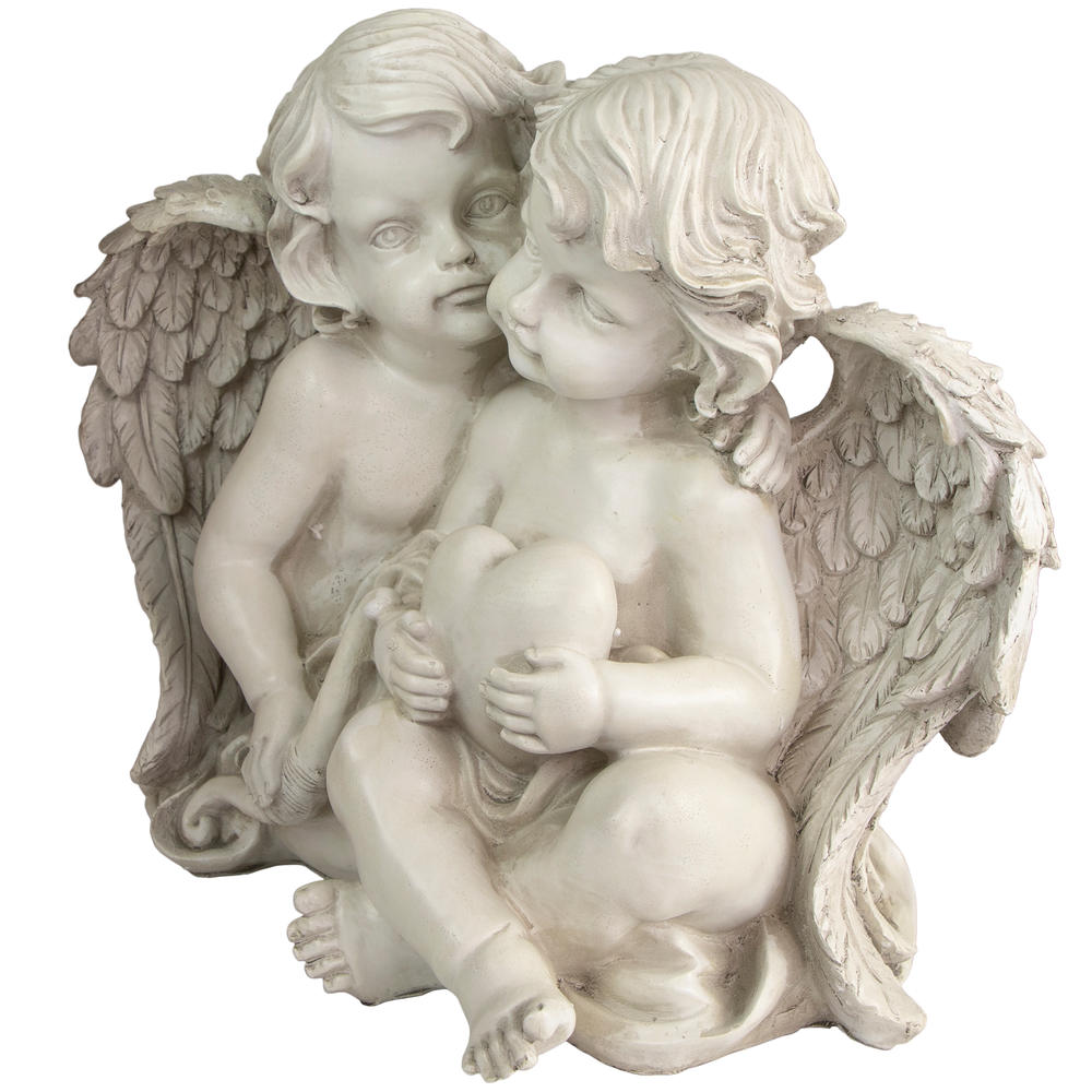 Northlight 16" Sitting Cherub Angels with Bow and Heart Outdoor Garden Statue