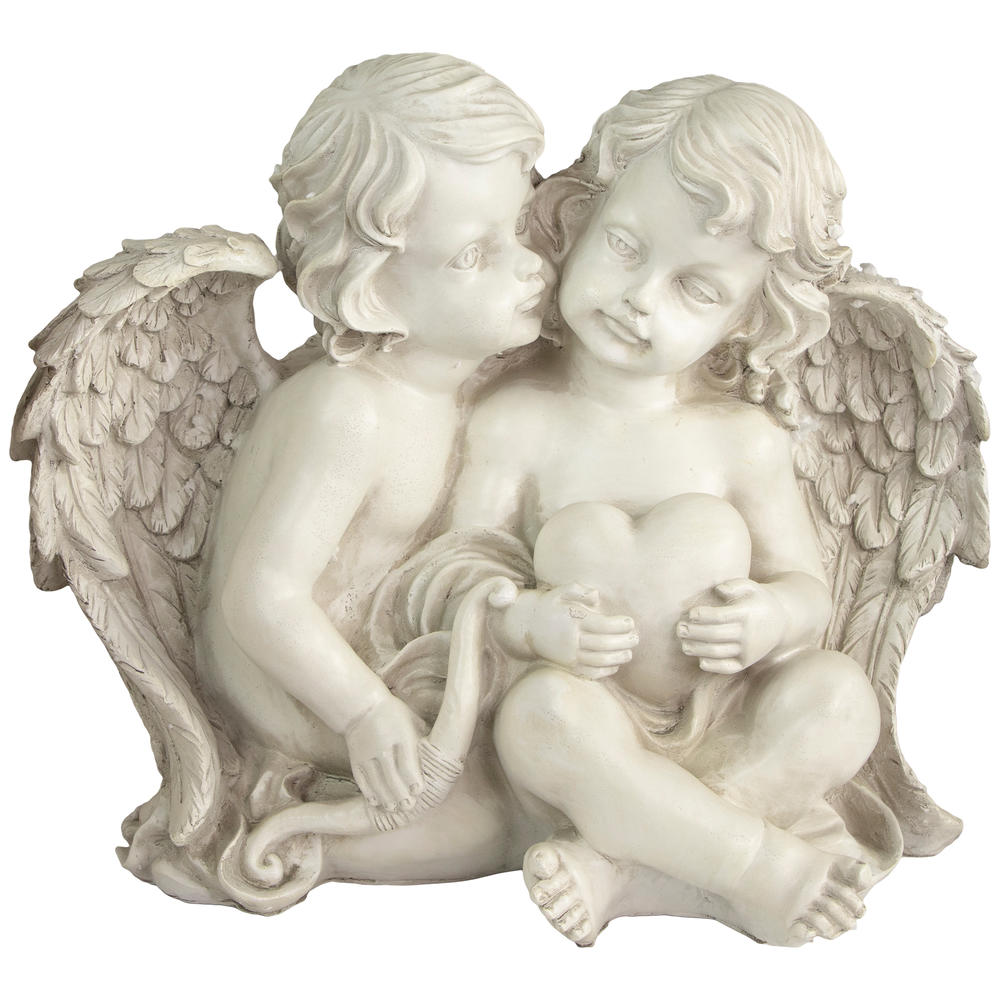 Northlight 16" Sitting Cherub Angels with Bow and Heart Outdoor Garden Statue