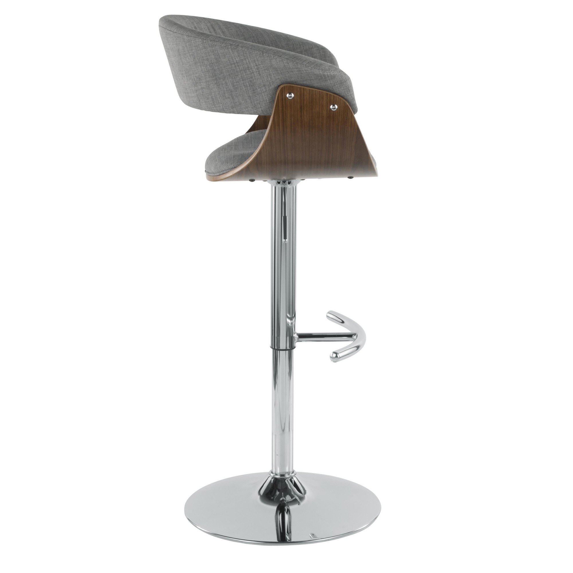 Contemporary Home Living 44.5" Vintage Mod Mid-Century Modern Adjustable Barstool with Swivel in Walnut and Light Grey