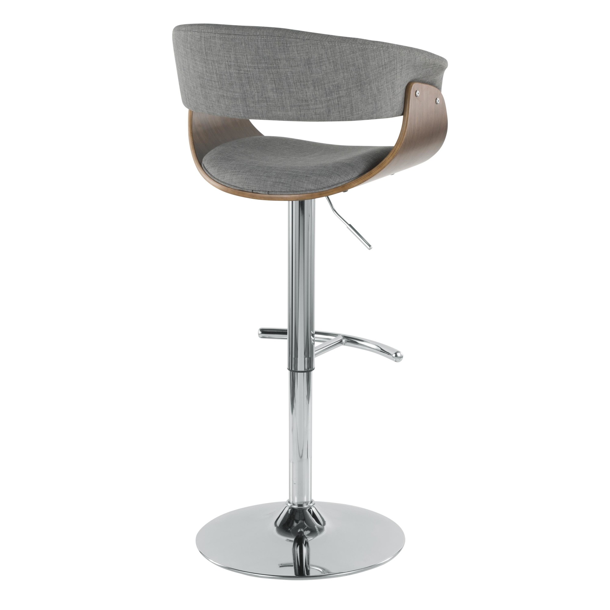 Contemporary Home Living 44.5" Vintage Mod Mid-Century Modern Adjustable Barstool with Swivel in Walnut and Light Grey