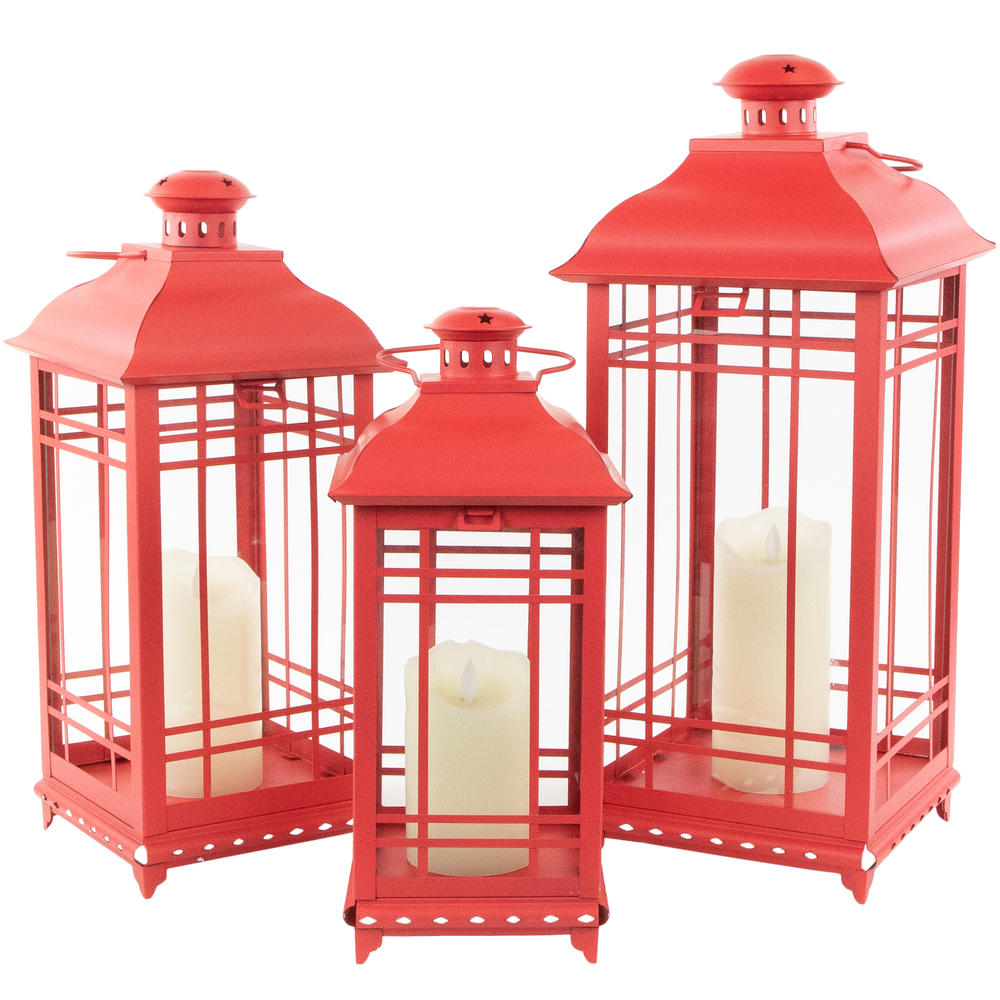 Northlight Set of 3 Red Mission Style Candle Lanterns 19.5"