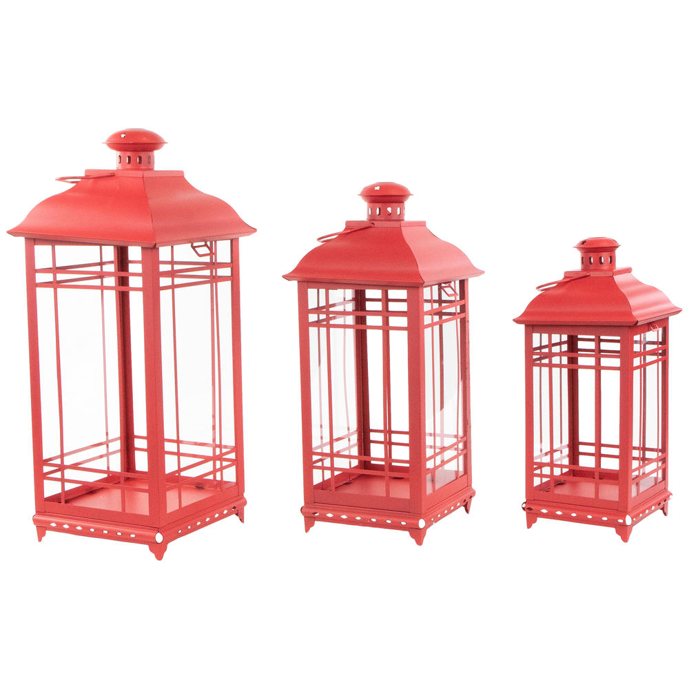 Northlight Set of 3 Red Mission Style Candle Lanterns 19.5"