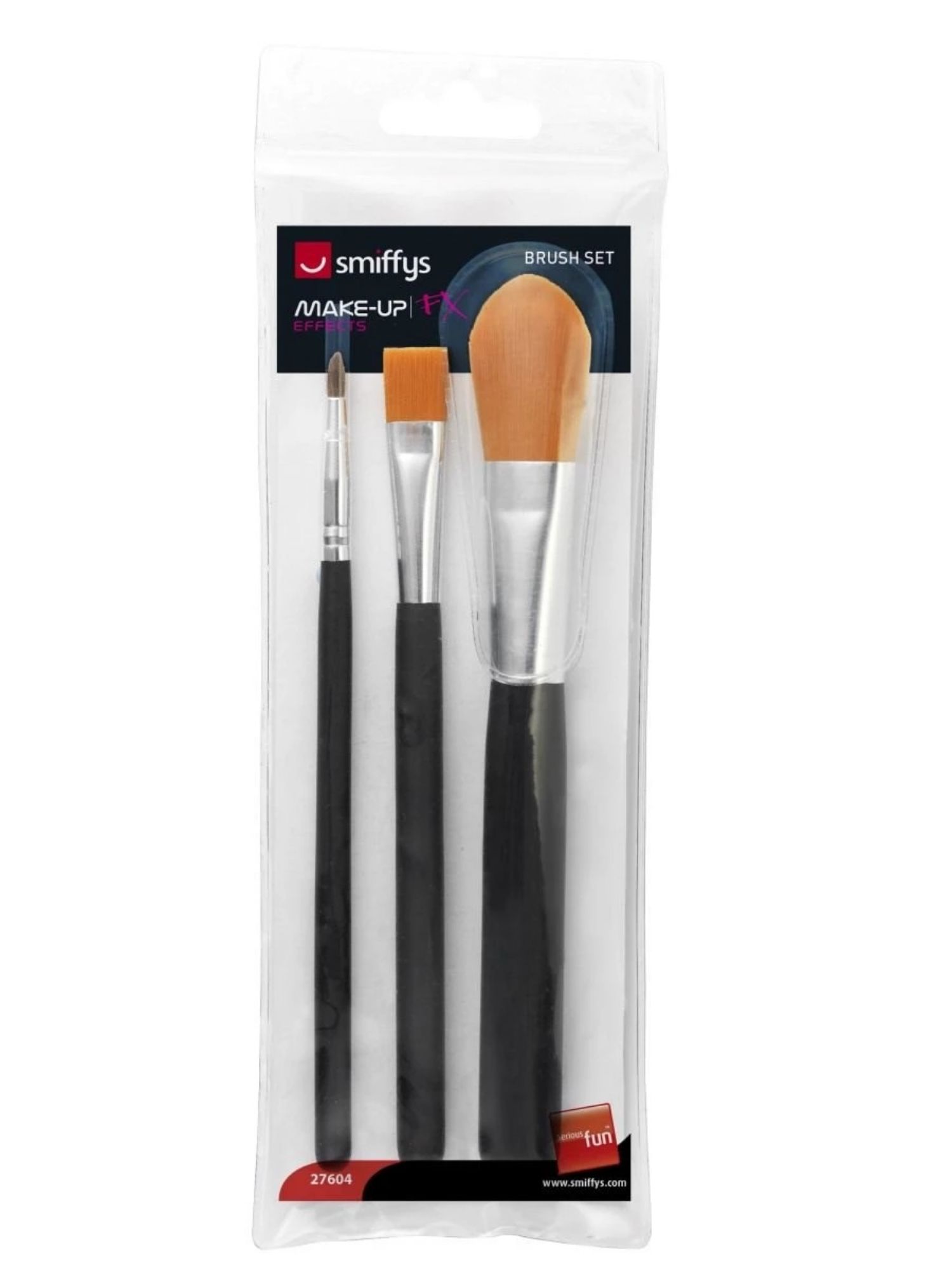 Smiffys Pack of 3 Black FX Essentials Unisex Adult Cosmetic Brush Sets 24"
