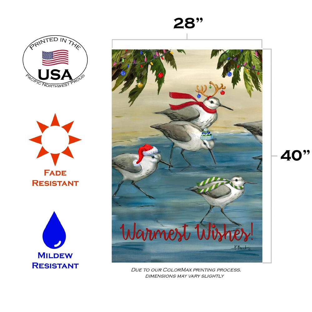 Toland Home Garden Christmas "Warmest Wishes" Silly Sandpiper Outdoor House Flag 40" x 28"