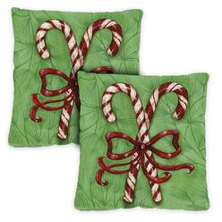 Toland Home Garden Set of 2 Candy Cane Christmas Outdoor Patio Throw Pillow Covers 18”
