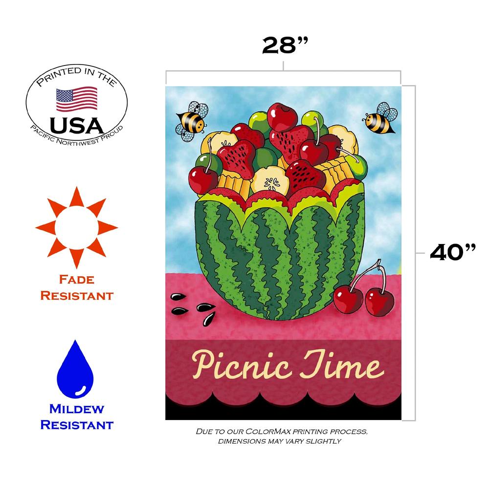 Toland Home Garden Colorful Watermelon 'Picnic Time' Outdoor House Flag 40" x 28"