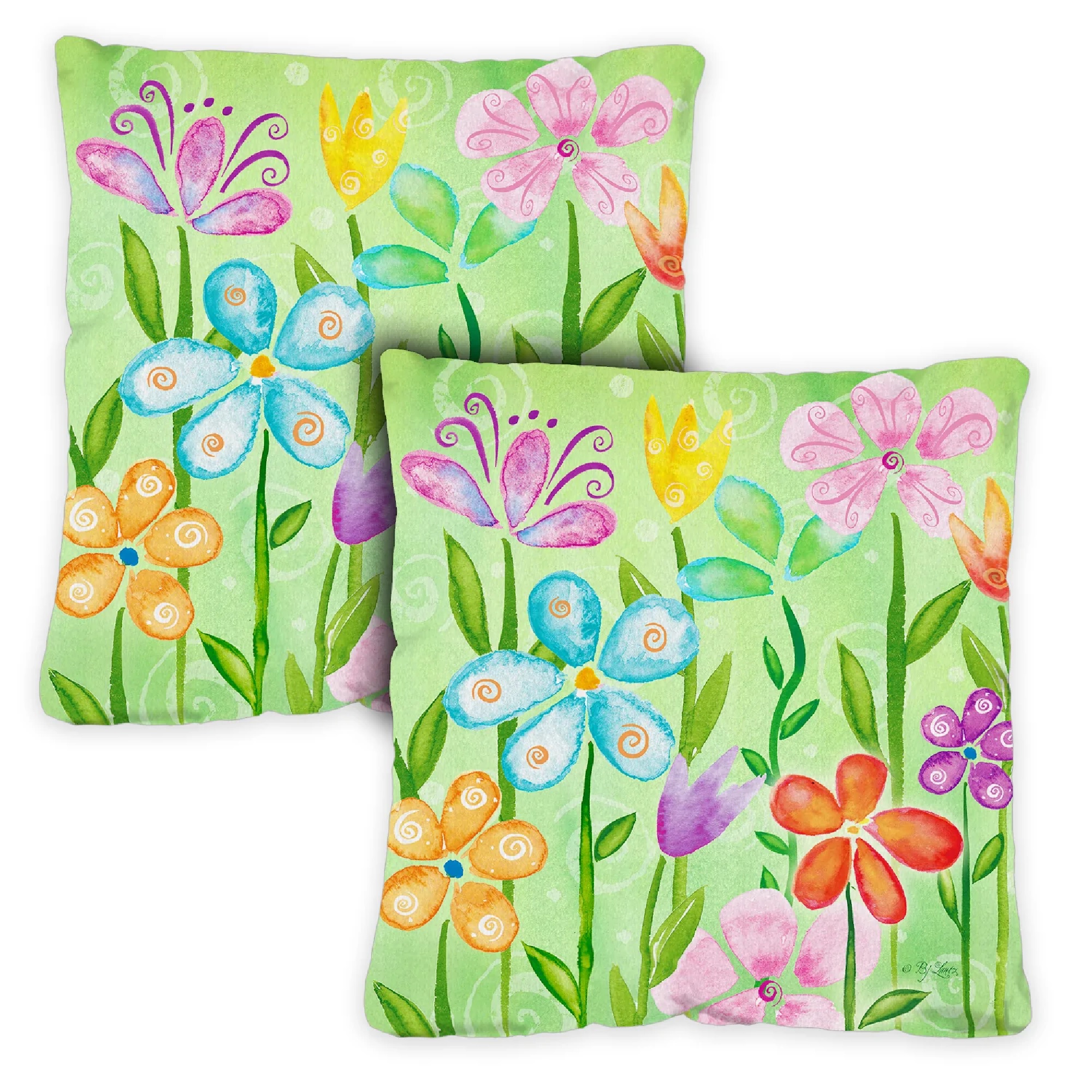 Toland Home Garden Set of 2 Spring Blooms Outdoor Patio Throw Pillow Covers 18"