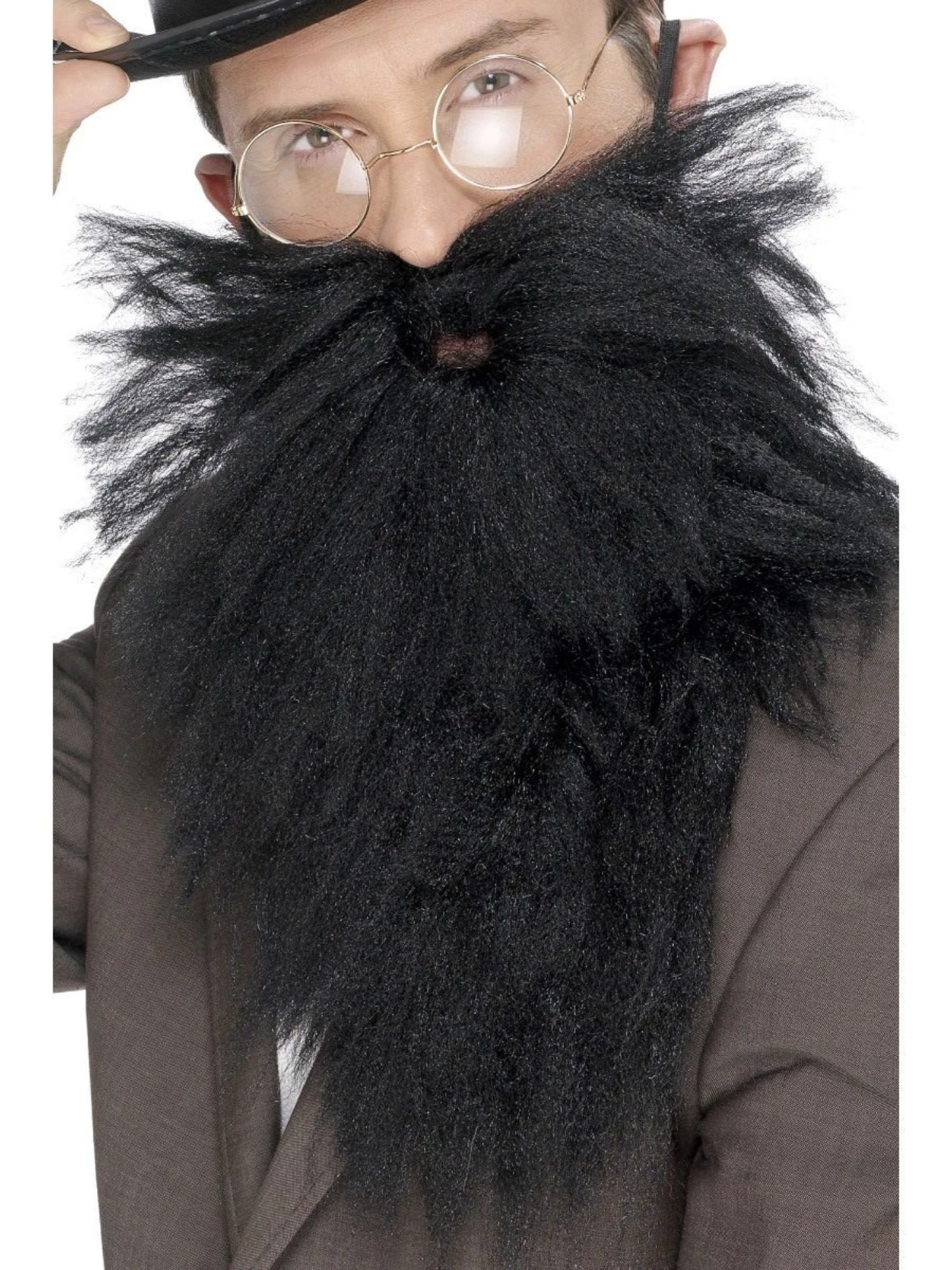 Smiffys 29.5" Black Men Adult Halloween Long Beard and Tash with Specs Costume Accessory - One Size