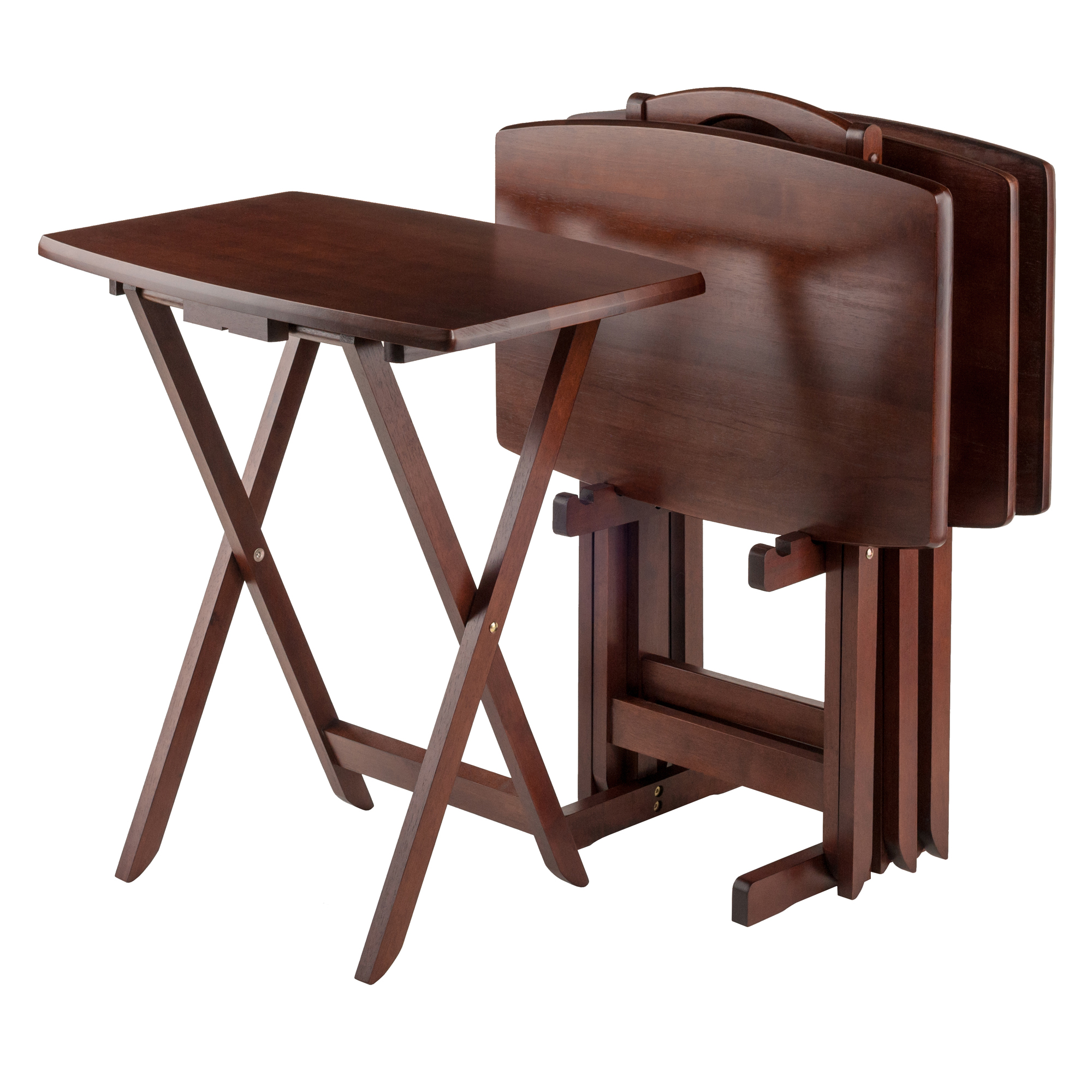 Contemporary Home Living Set of 4 Rich Walnut Oversize Folding Snack Table 25.5"