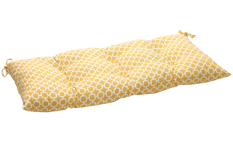 Pillow Perfect 44" Yellow and White Reversible Geometric Outdoor Patio Tufted Loveseat Cushion