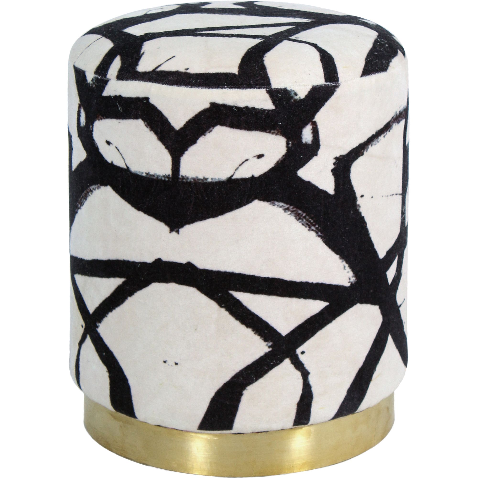 Signature Home Collection 18" White and Black Round Abstract Pattern Velvet Stool