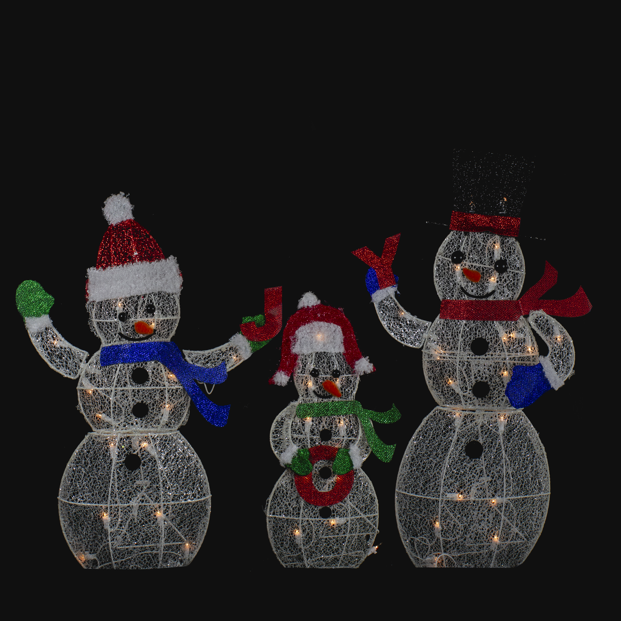 Northlight Set 3 Lighted Glittering Mesh Snowmen JOY Outdoor Christmas Decoration