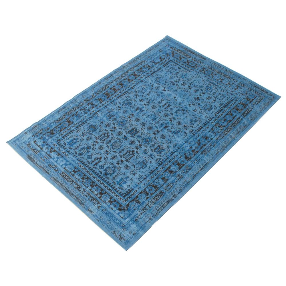 Chaudhary Living 6.5' x 9.5' Blue and Black Distressed Bordered Rectangular Area Throw Rug