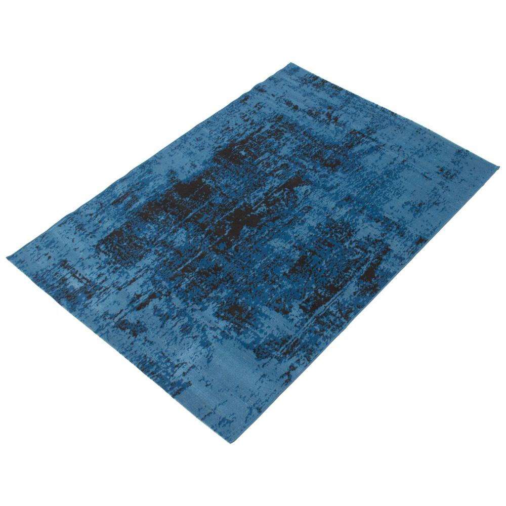 Chaudhary Living 5.25' x 7.5' Blue and Black Distressed Abstract Rectangular Area Throw Rug