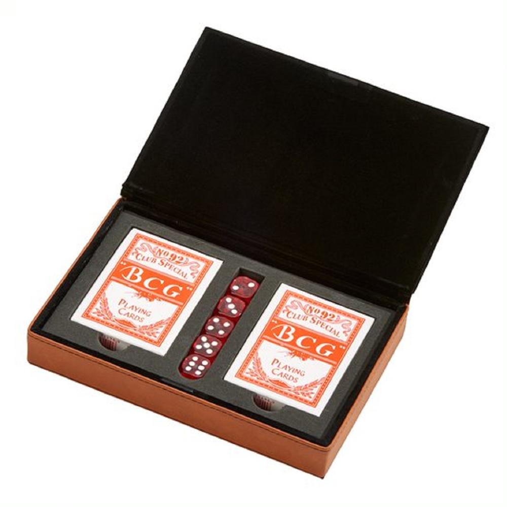 Contemporary Home Living 7.75" x 5" Caramel Brown Leatherette 2-Piece Playing Cards Deck Set
