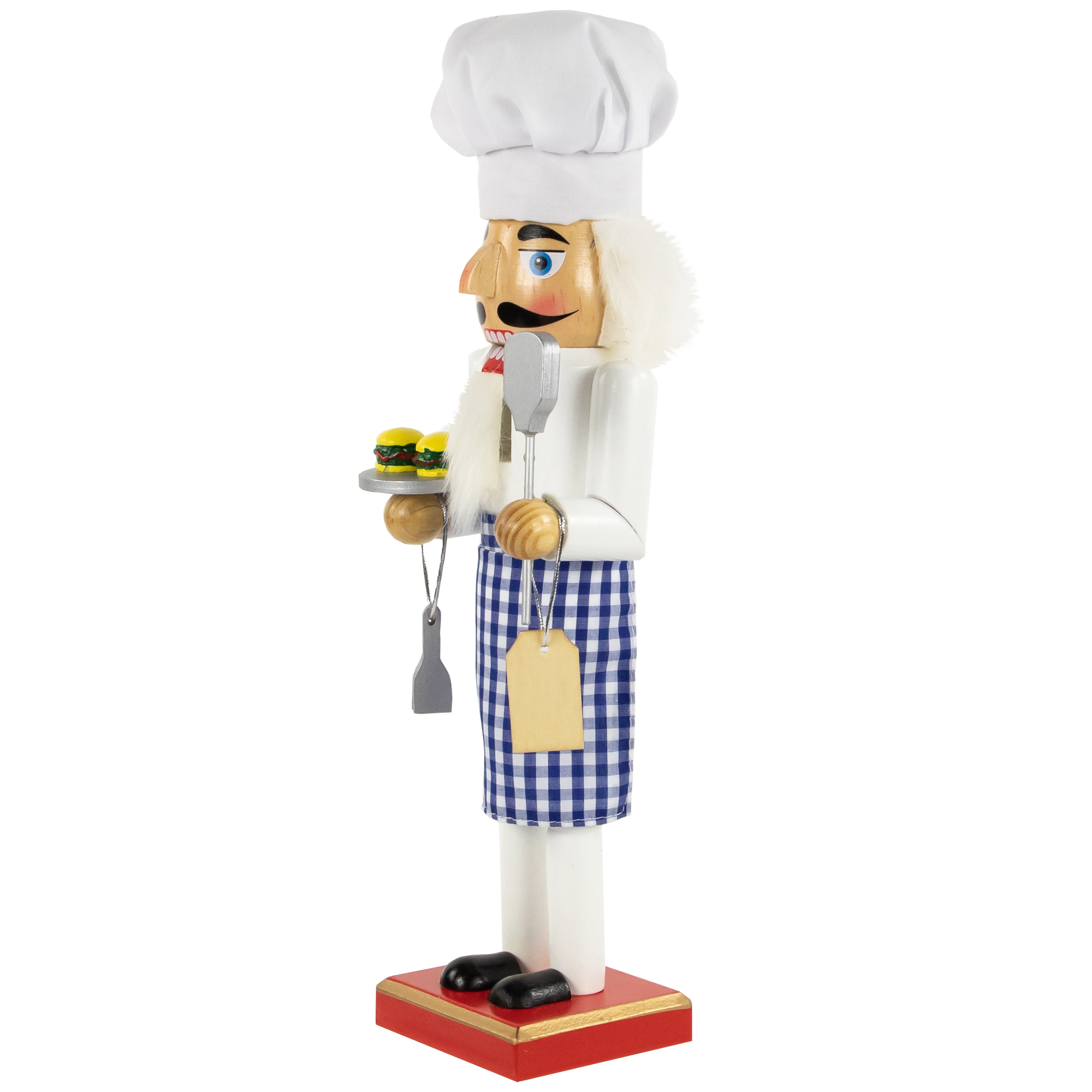 Nutcracker Factory 14" White and Blue Chef with Gingham Apron Wooden Christmas Nutcracker