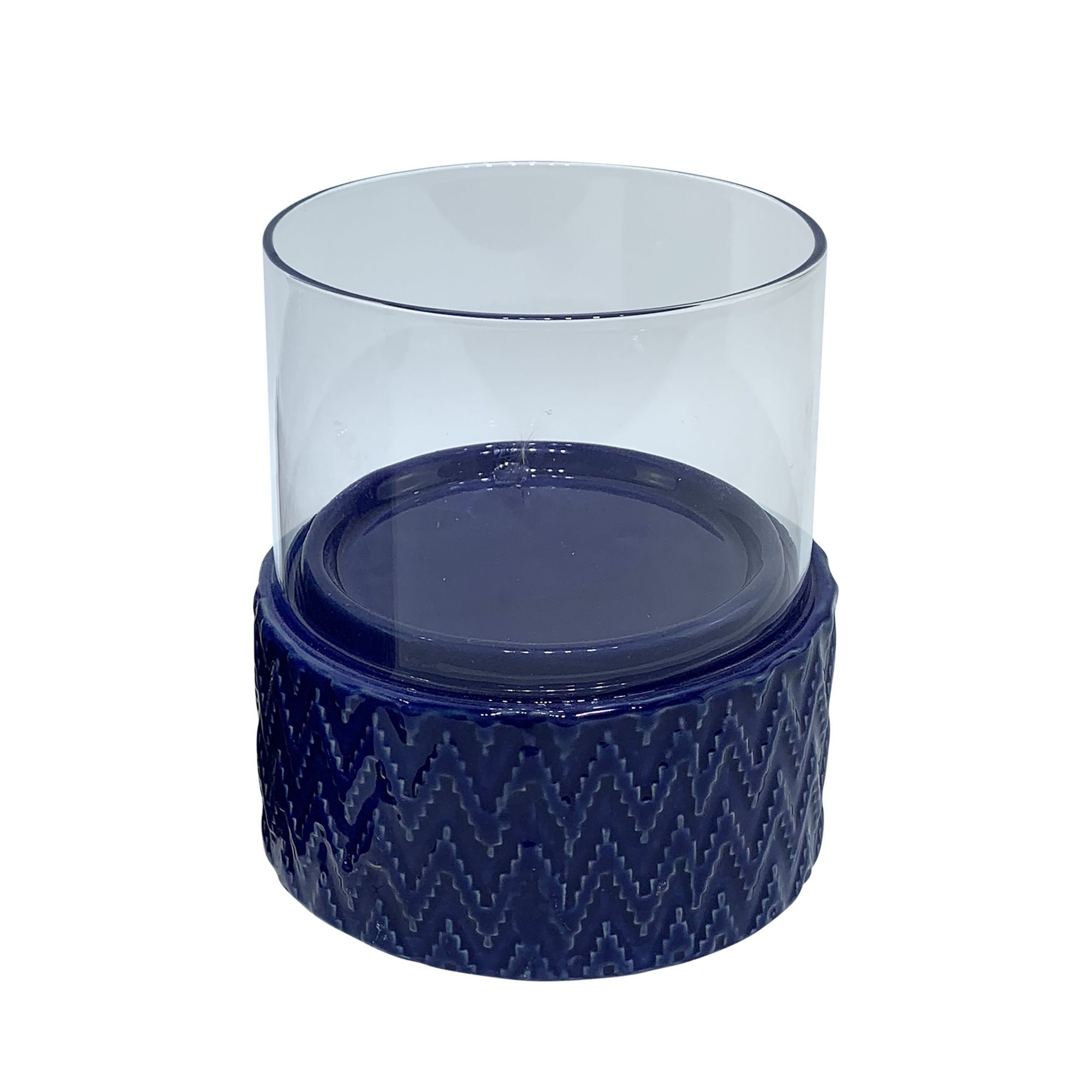 Kingston Living 5" Cobalt Blue Chevron Ceramic Decorative Glass Pillar Holder