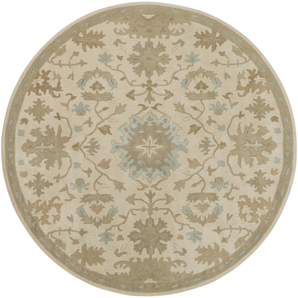 Tiwari Home 4' Gray and Green Traditional Hand Tufted Round Area Throw Rug